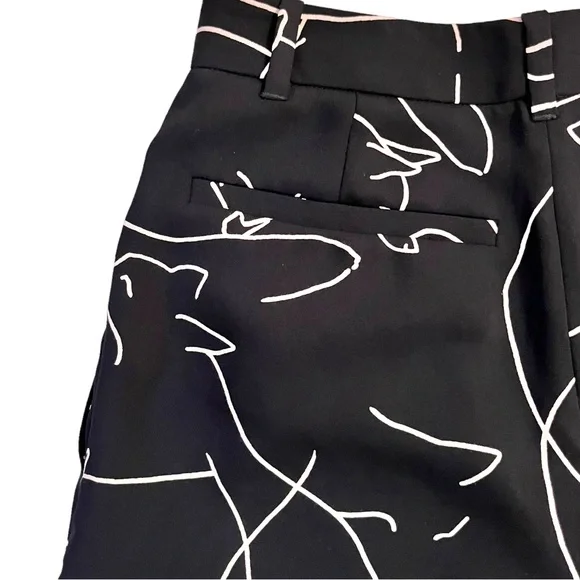 Babaton Pants Fox Print Sz 2 Black Tan Classic Baggy Fit Tapered Leg Aritzia - Picture 8 of 16